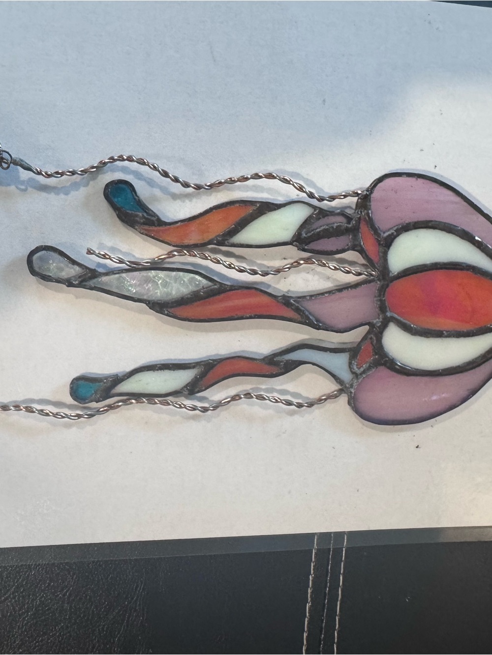 Stained Glass Jellyfish Suncatcher - Red, Pink & Teal - Picture 3 of 4